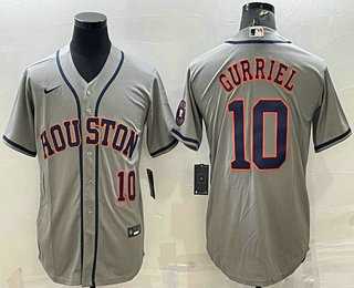 Mens Houston Astros #10 Yuli Gurriel Number Grey With Patch Stitched MLB Cool Base Nike Jersey